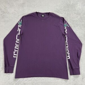 Stussy Shirt Mens Small Purple Long Sleeve Tee Spellout Crewneck 100% Cotton